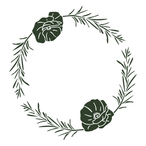 Flowers and leaves circular ornament filled stroke
