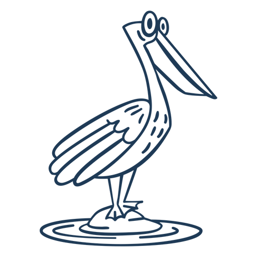 Pelican cartoon stroke on rock PNG Design