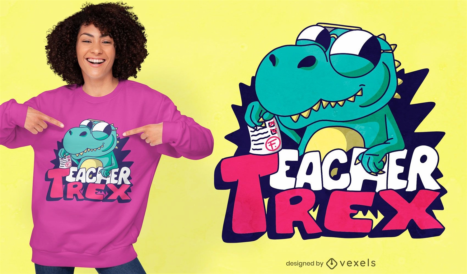 Desenho de t-shirt do professor t-rex cartoon