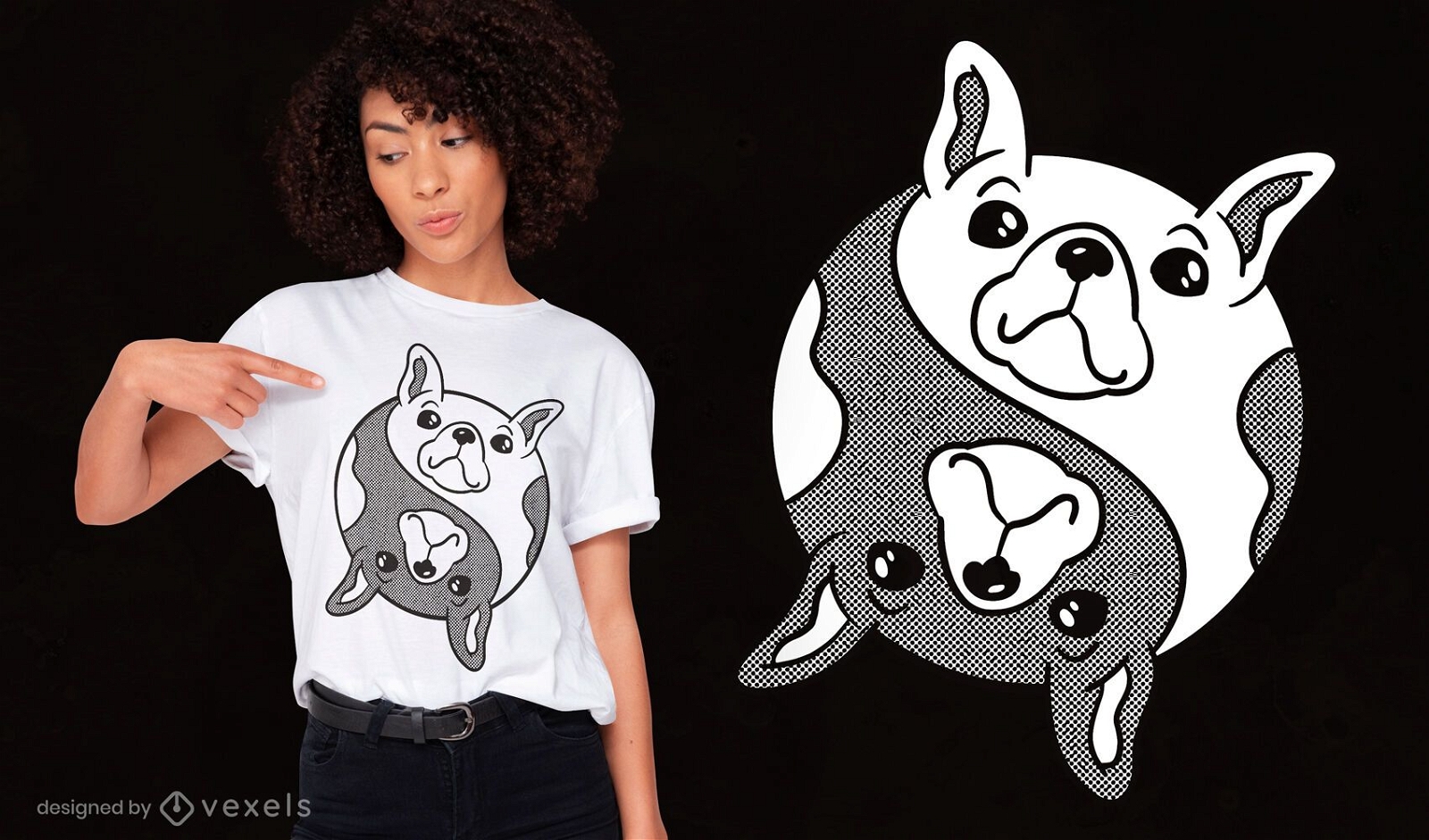 Design de camiseta para cachorro Bulldog yin yang