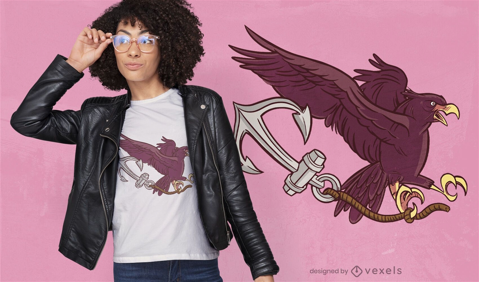 Adler fliegt mit Anker-T-Shirt Design