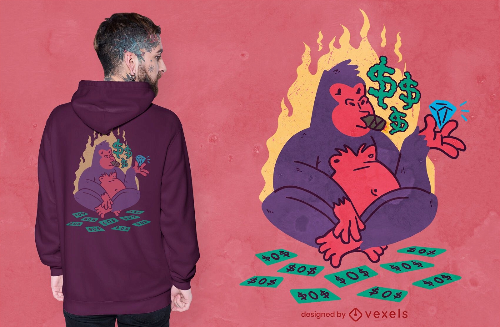 Rich gorilla character t-shirt design