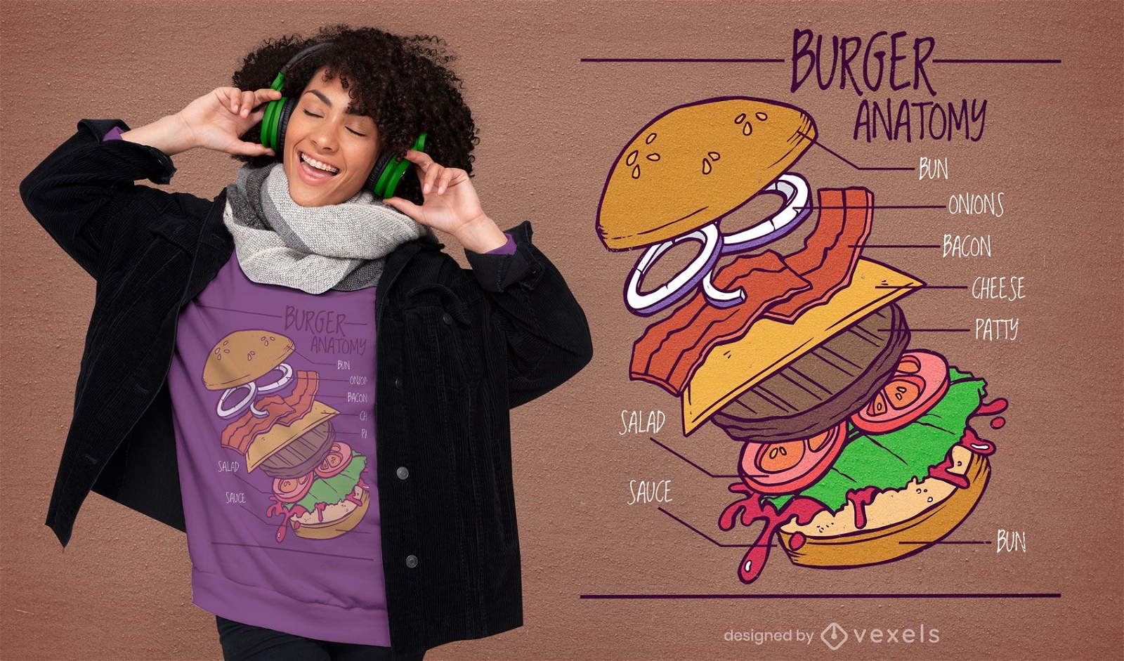 Diseño de camiseta de comida de hamburguesa anatomía