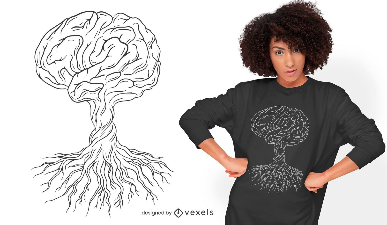 Diseño de camiseta dibujada a mano de árbol cerebral