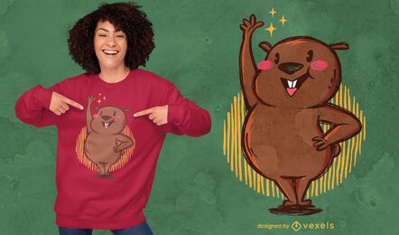 Design de camiseta de wombat fofo levantando a mão