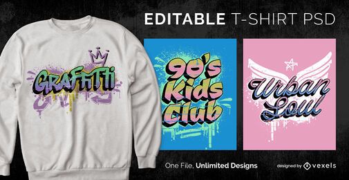 Camiseta escalable graffiti de los 90 psd