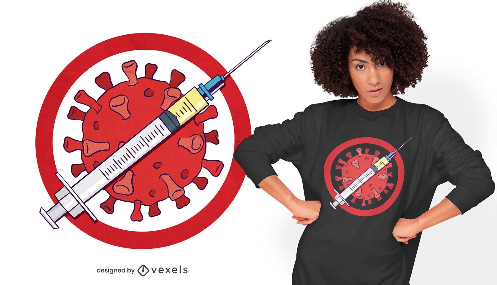 Dise?o de camiseta de vacuna sin virus covid.