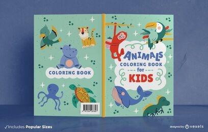 Animals kids coloring book cover design