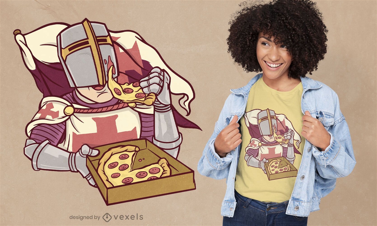 Knight eating pizza t-shirt design