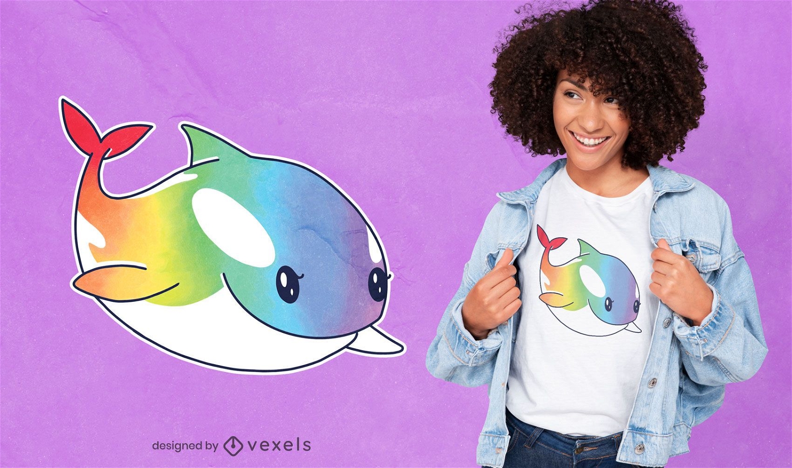 Design de camiseta de baleia assassina arco-íris