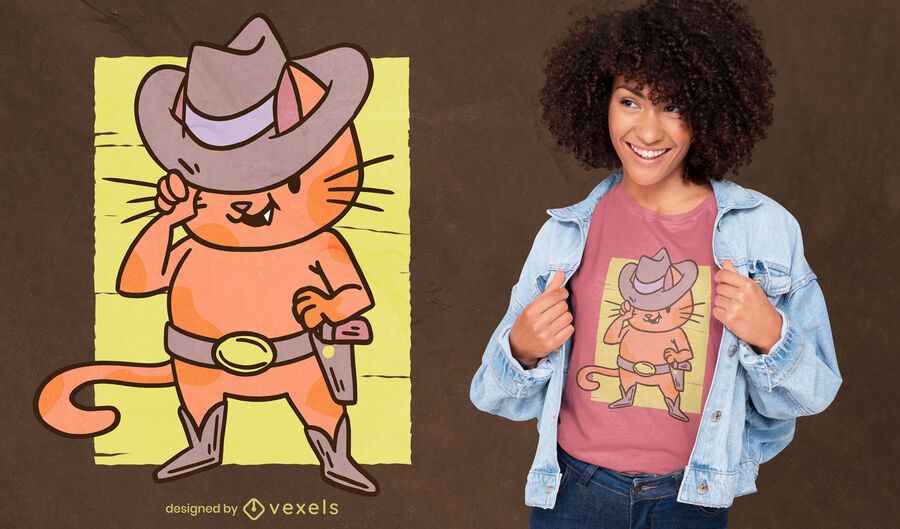Cowboy cat cartoon t-shirt design Cowboy cat cartoon t-shirt design