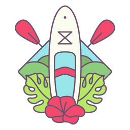 Paddleboard and plants color stroke badge