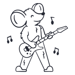 Cute mouse guitar player cartoon stroke Transparent PNG