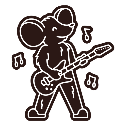 Cute mouse guitar player cartoon cut out PNG Design