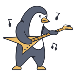 Cute penguin guitar player cartoon color stroke PNG Design
