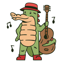 Cute alligator guitar player cartoon color stroke