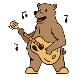 Cute bear guitar player cartoon color stroke PNG Design