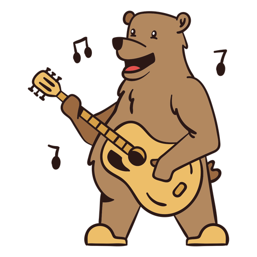 Lindo oso guitarrista dibujos animados color trazo Diseño PNG