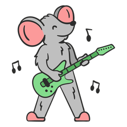 Cute mouse guitar player cartoon color stroke