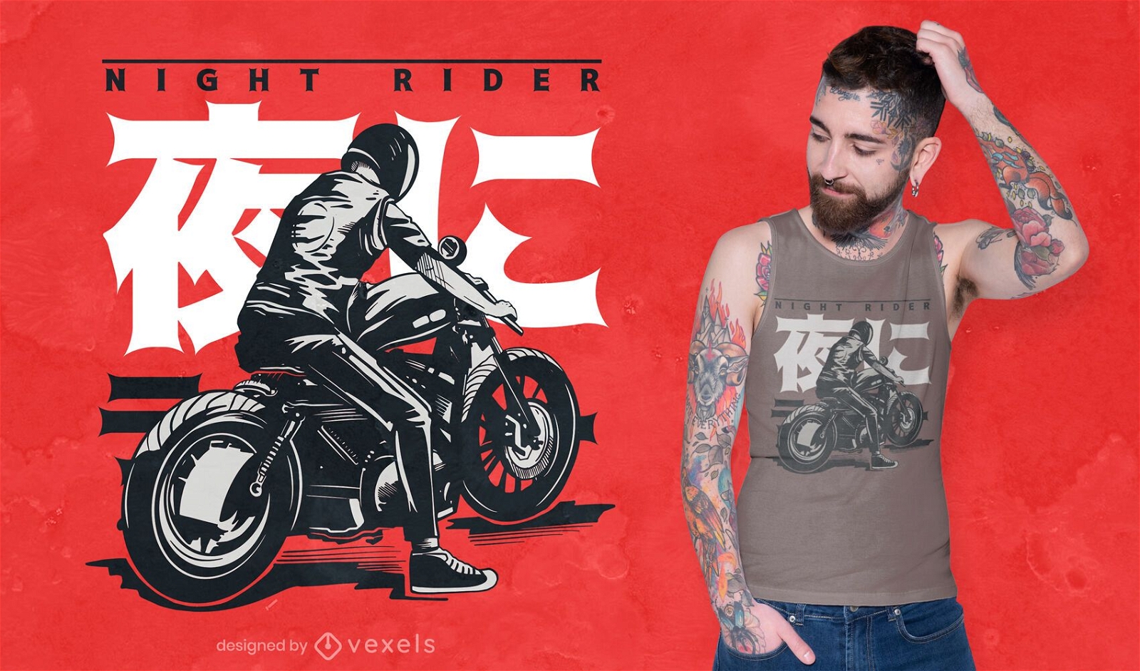 Japanisches T-Shirt-Design des Motorradfahrers