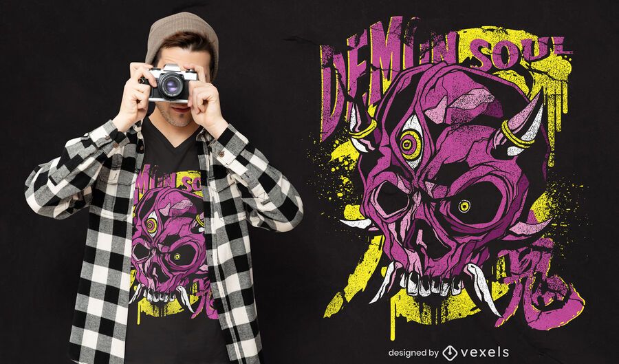 Diseño de camiseta espeluznante de calavera demoníaca Diseño de camiseta espeluznante de calavera demoníaca