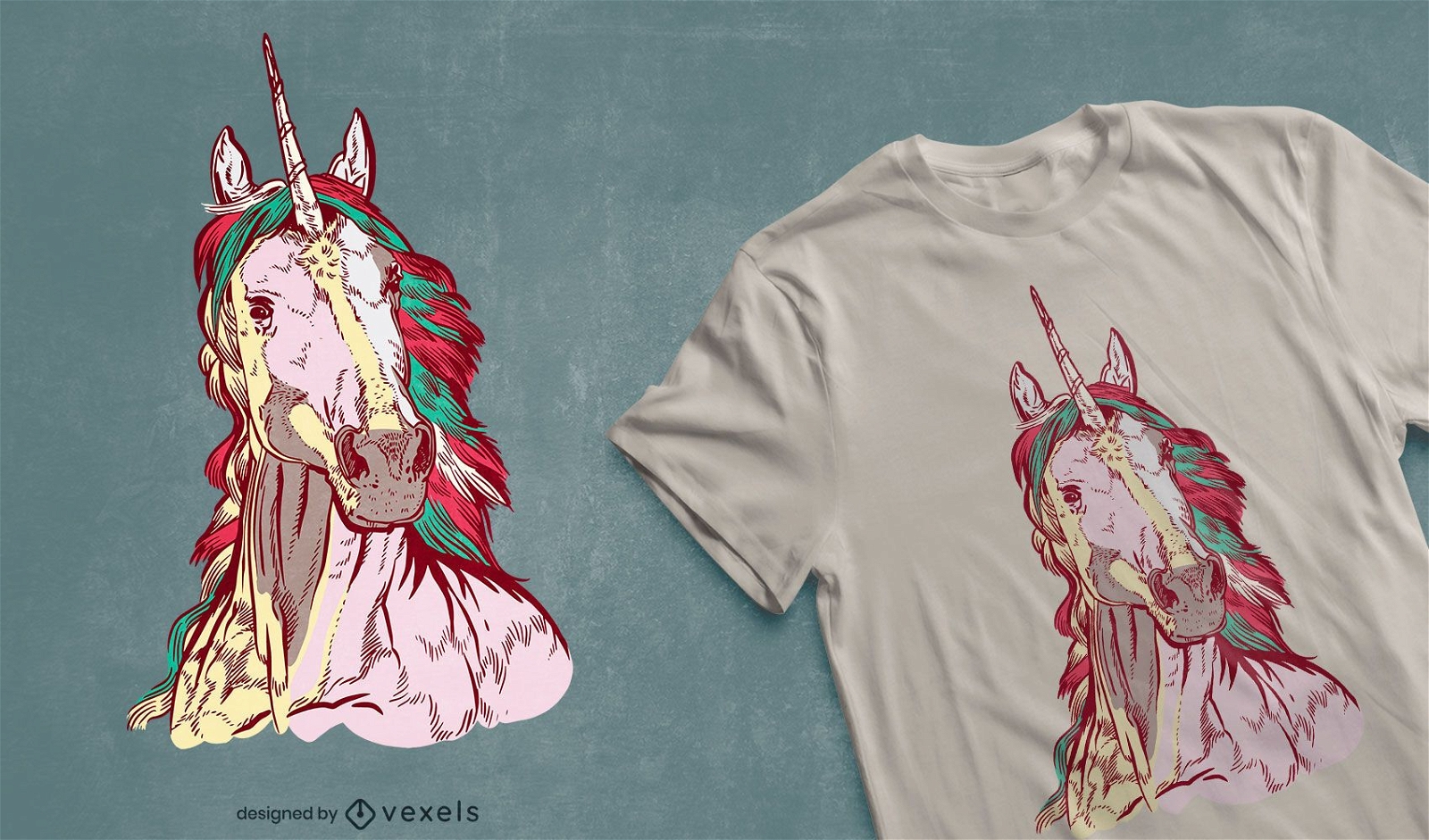 Realistic unicorn hand-drawn t-shirt design