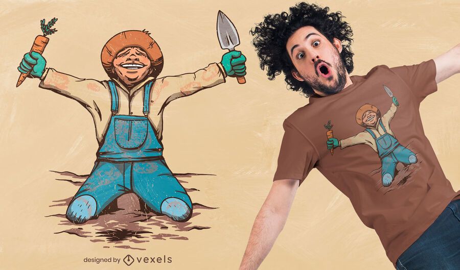 Jardinero feliz con diseño de camiseta de zanahoria Jardinero feliz con diseño de camiseta de zanahoria