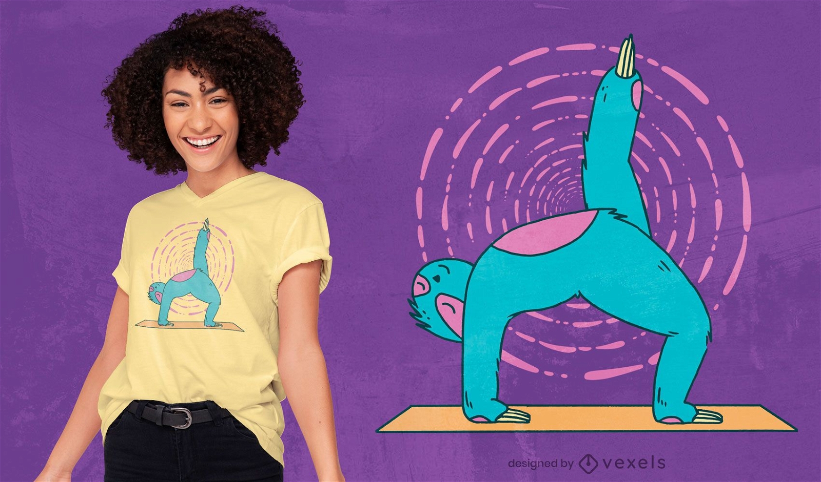Design de camiseta para pregui?a fazendo pose de ioga