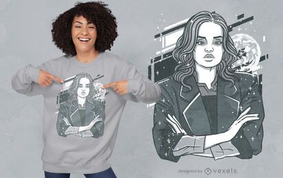 Design de t-shirt de lua de mulher séria