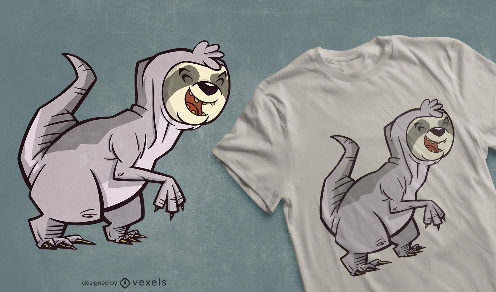 Design de camiseta híbrida t-rex da preguiça