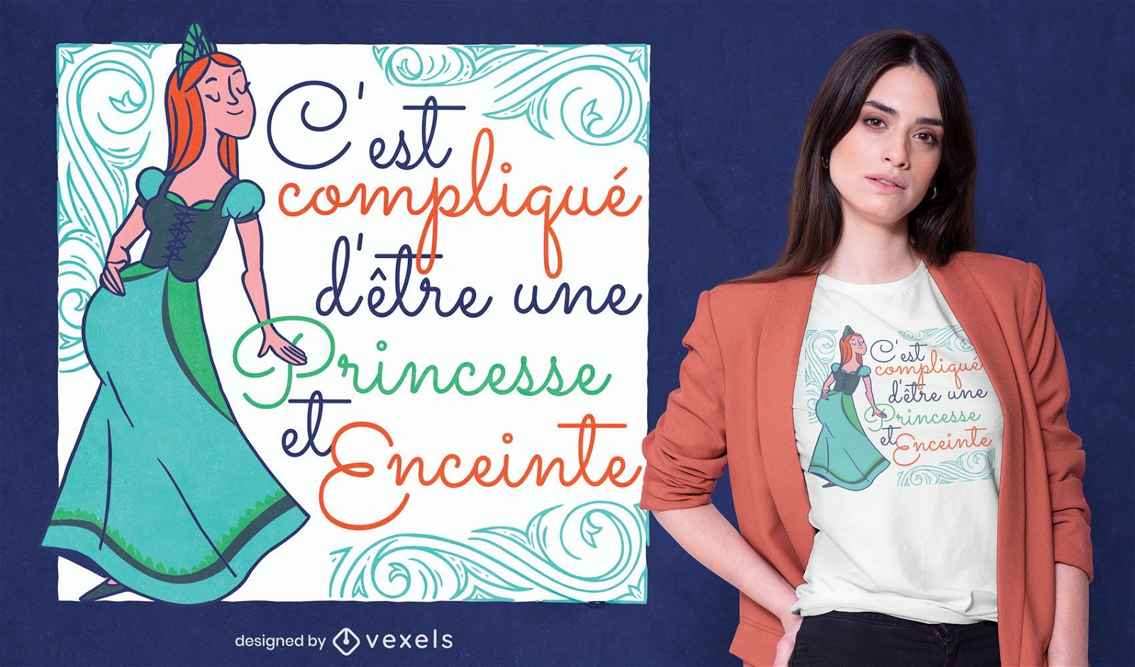 Design de t-shirt com cita?es francesas de princesa gr?vida
