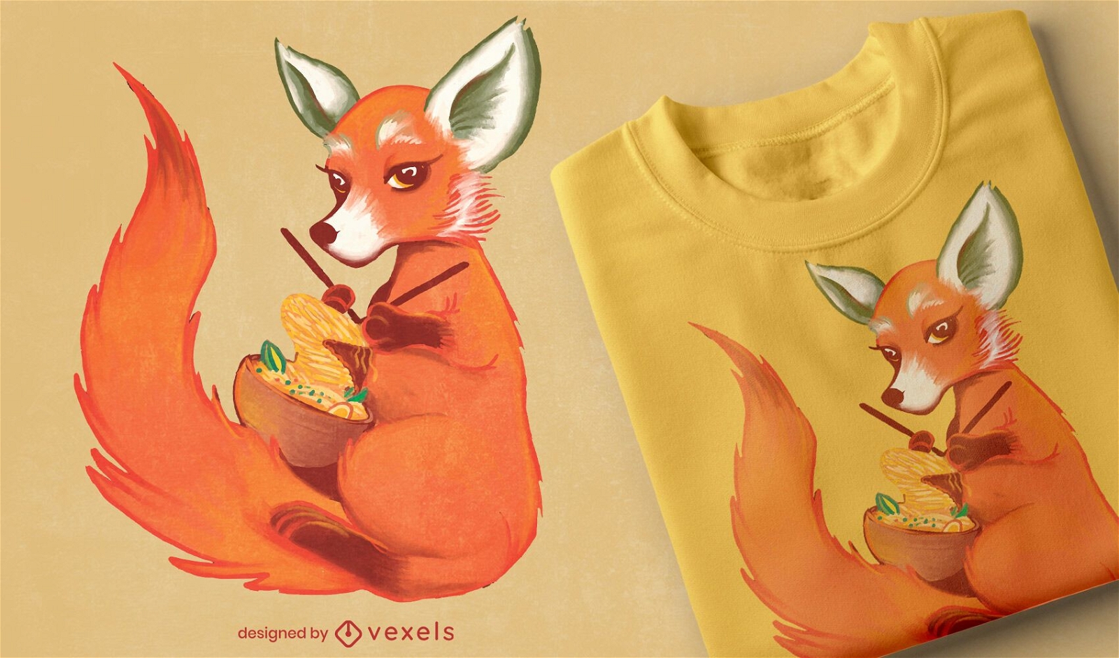 Design de t-shirt com cachecol Fox tricô e macarrão
