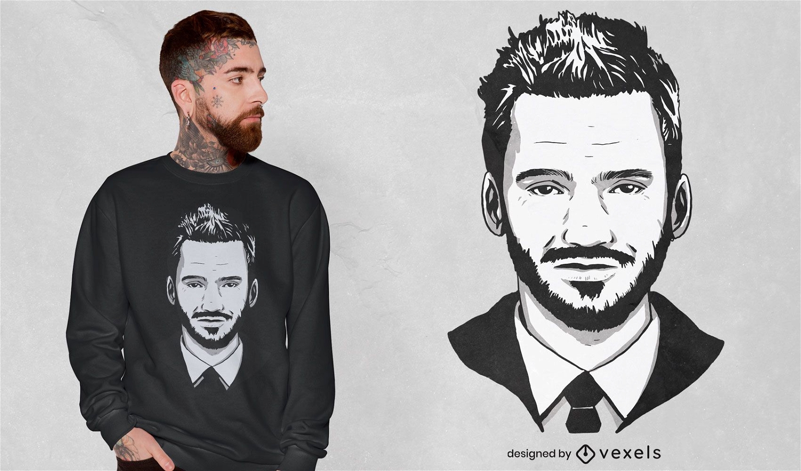 Design de t-shirt com retrato realista de rosto masculino