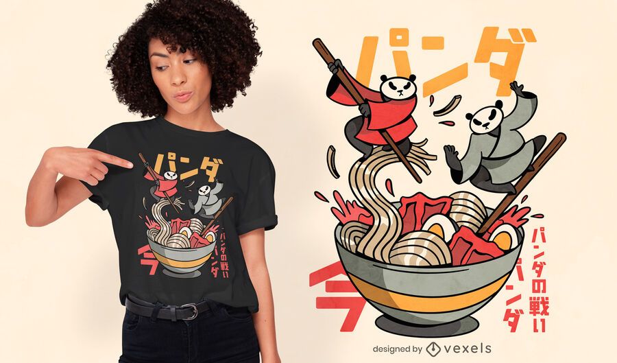 Pandas peleando en diseño de camiseta ramen. Pandas peleando en diseño de camiseta ramen.