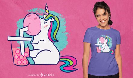Diseño de camiseta de dibujos animados de té de burbujas de unicornio