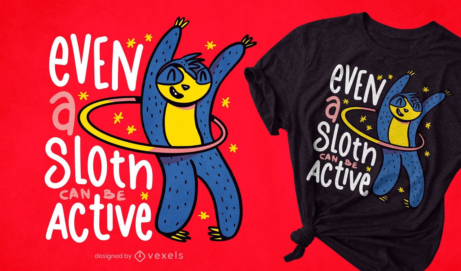 Hula hooping active sloth t-shirt design