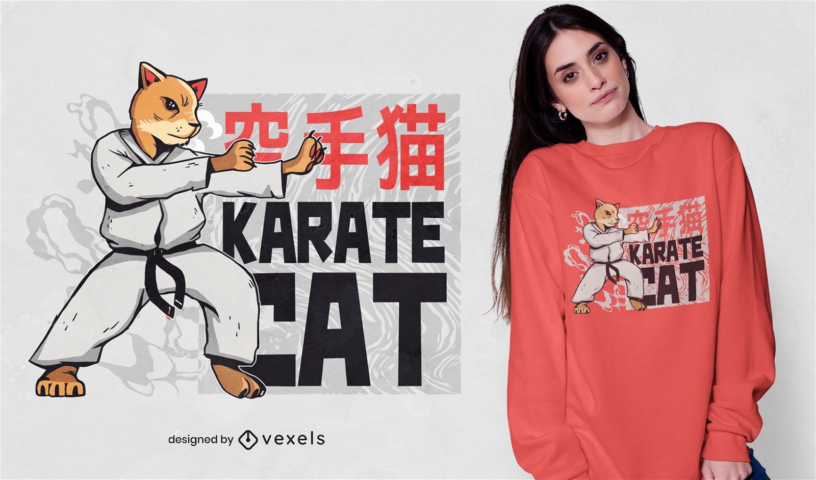 Dise?o de camiseta de gato karate