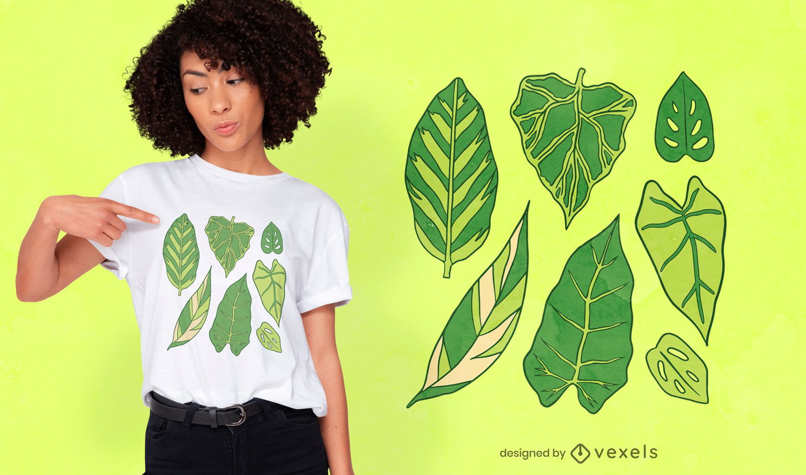 Tipos de diseño de camiseta de hojas de plantas.