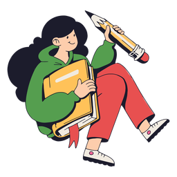 Girl with yellow notebook and pencil cartoon