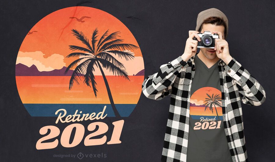 Retired 2021 beach landscape t-shirt design Retired 2021 beach landscape t-shirt design