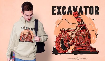 Diseño de camiseta de excavadora de rueda de cangilones.