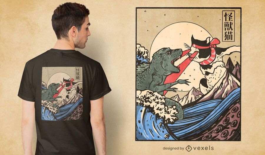 Monster gegen Katze T-Shirt Design Monster gegen Katze T-Shirt Design