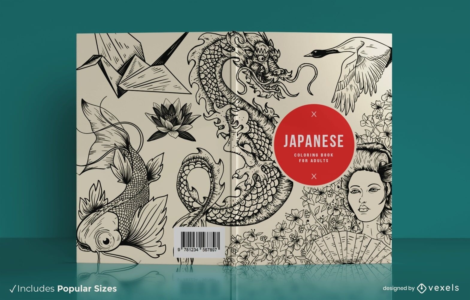 Diseño de portada de libro para colorear japonés