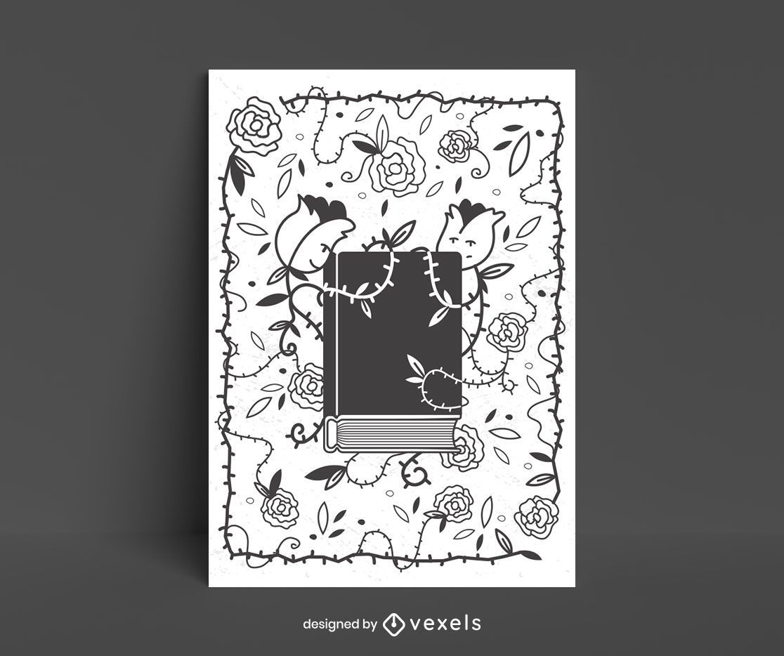 Book surrounded by flowers poster design