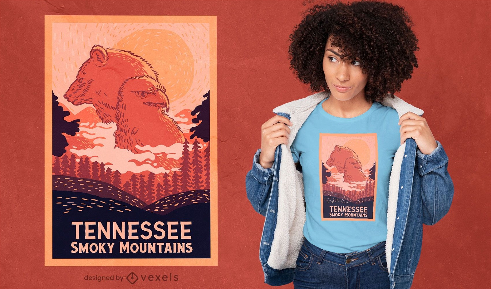 Design de camisetas com animais das montanhas do Tennessee