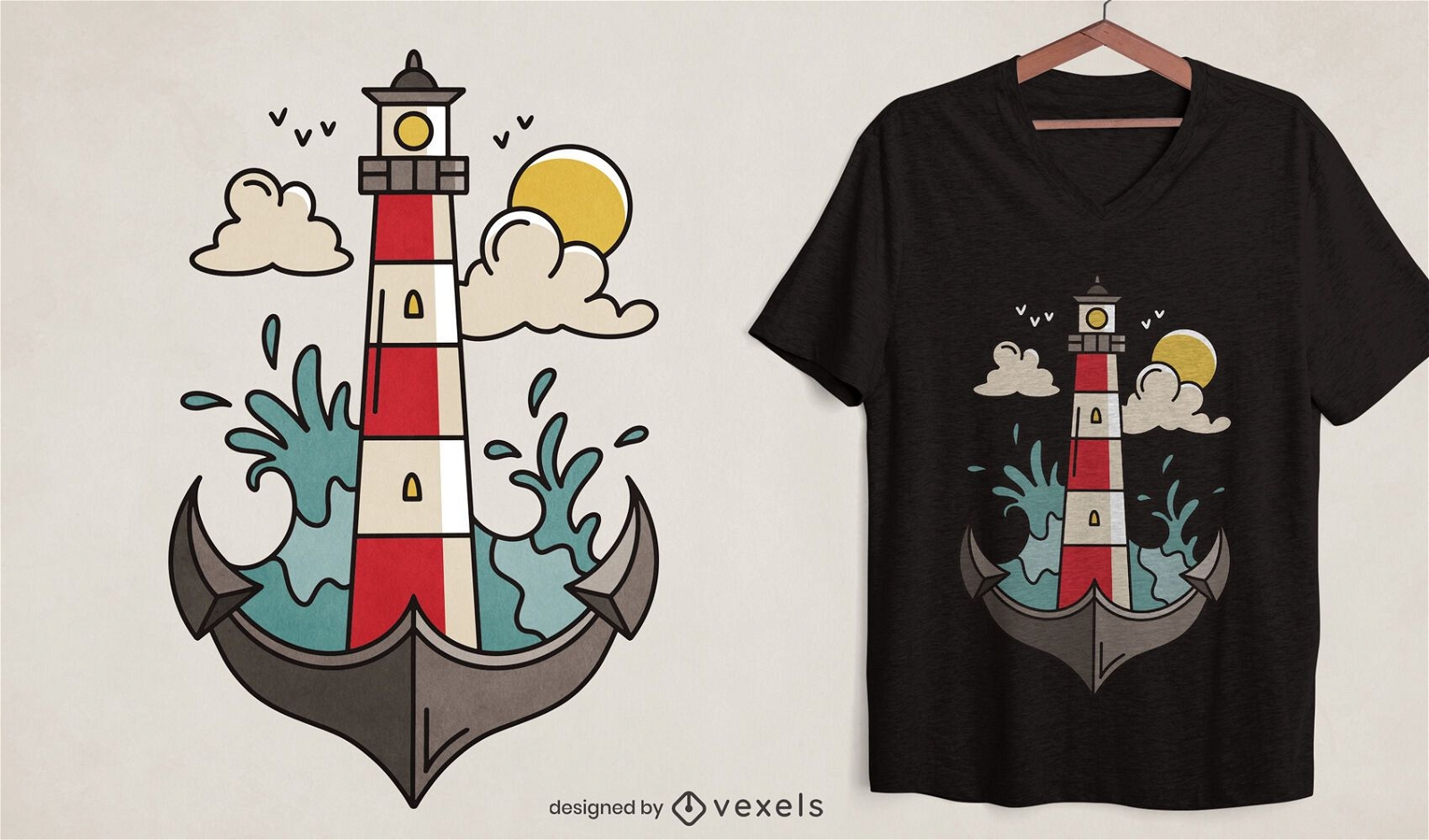 Leuchtturm Anker Ozean T-Shirt Design