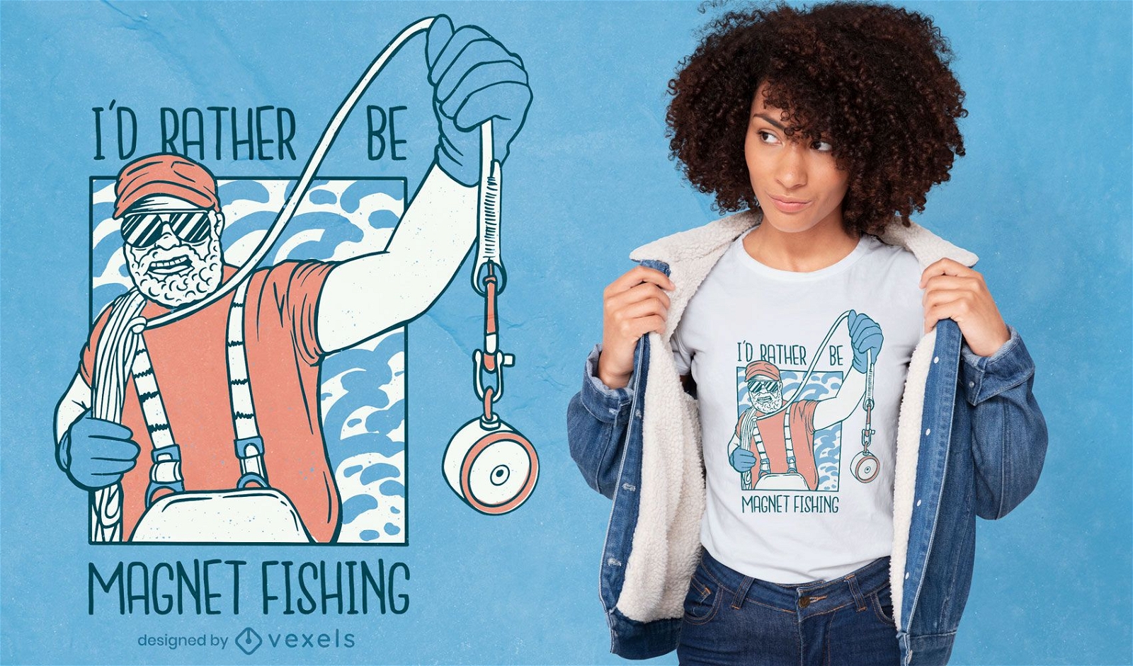 Design de camiseta de pesca com ?m?