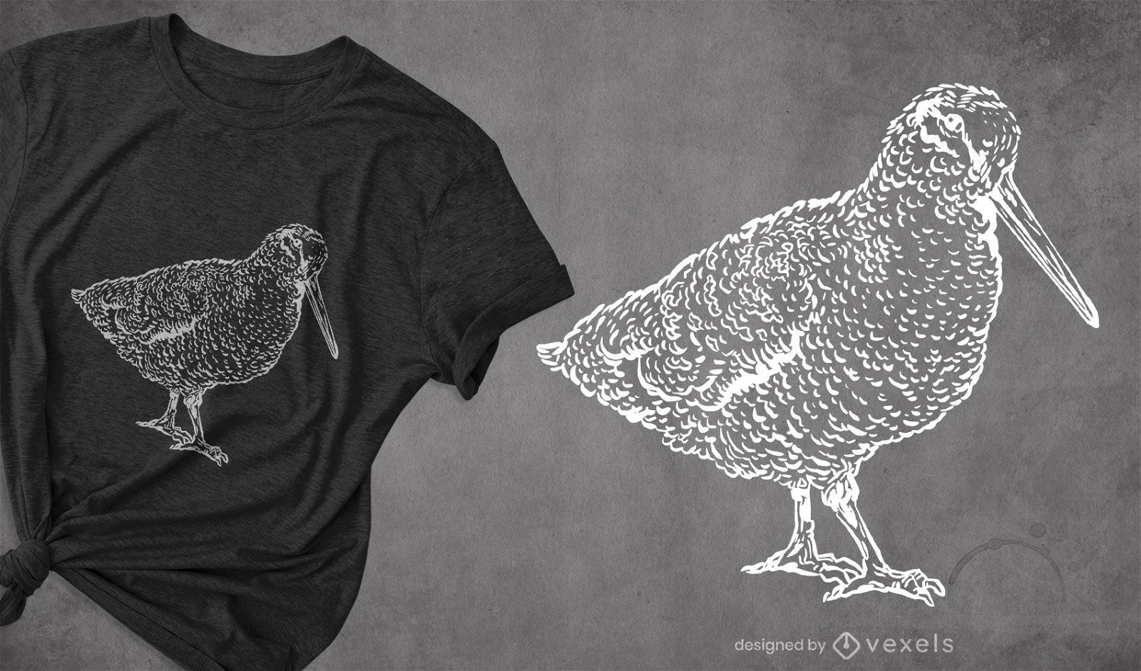 Diseño de camiseta dibujada a mano pájaro becada.