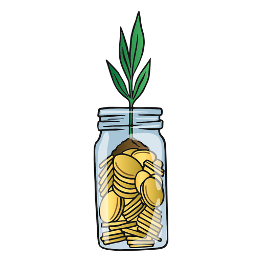 Savings jar with plant growing color stroke PNG Design