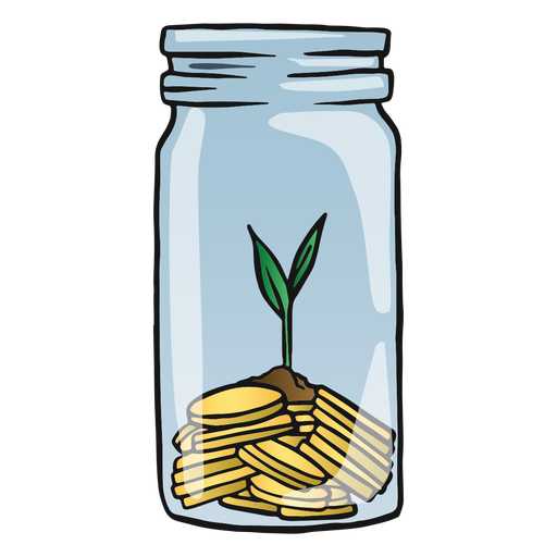 Savings jar with plant sprout color stroke PNG Design